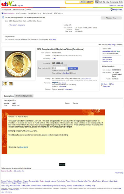 dennis566w162  eBay Listing Using our 2006 Canadian One Ounce Gold Maple Leaf Photographs Photographs